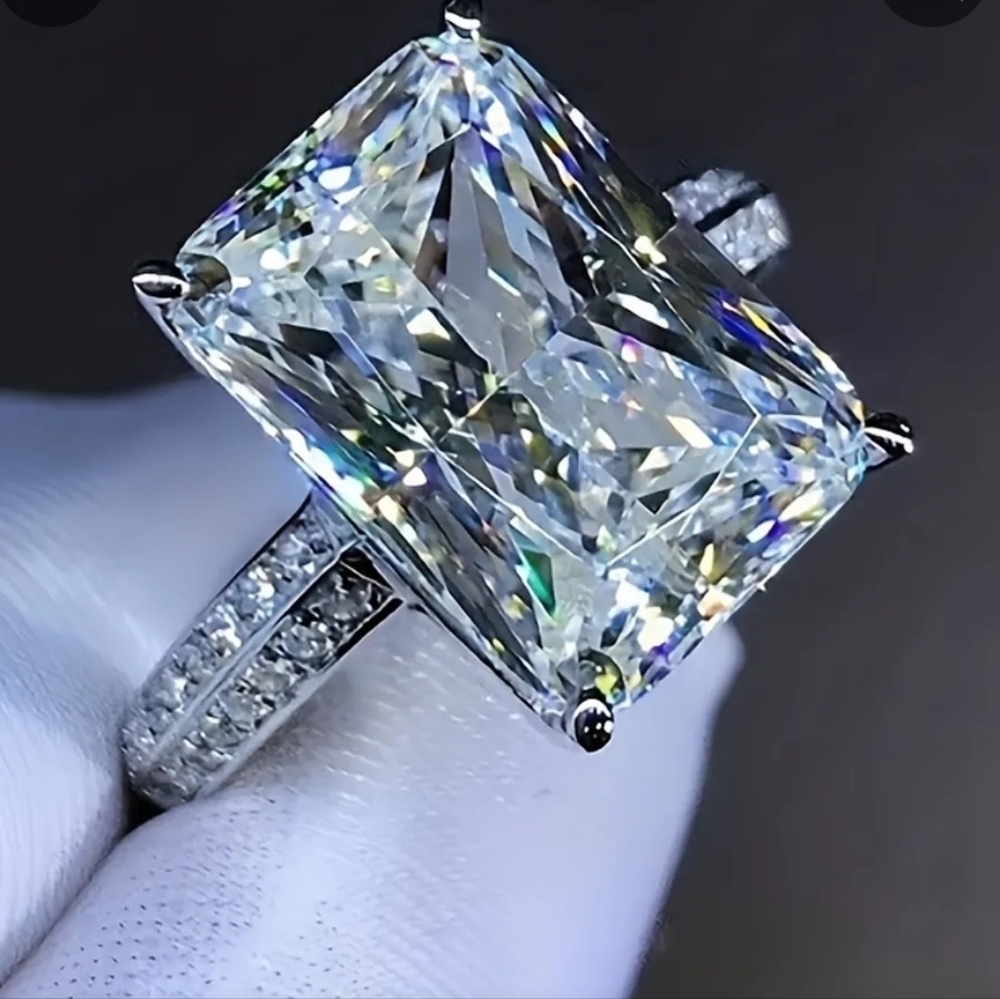 Diamond Faux Silver Tone Ring Size 5